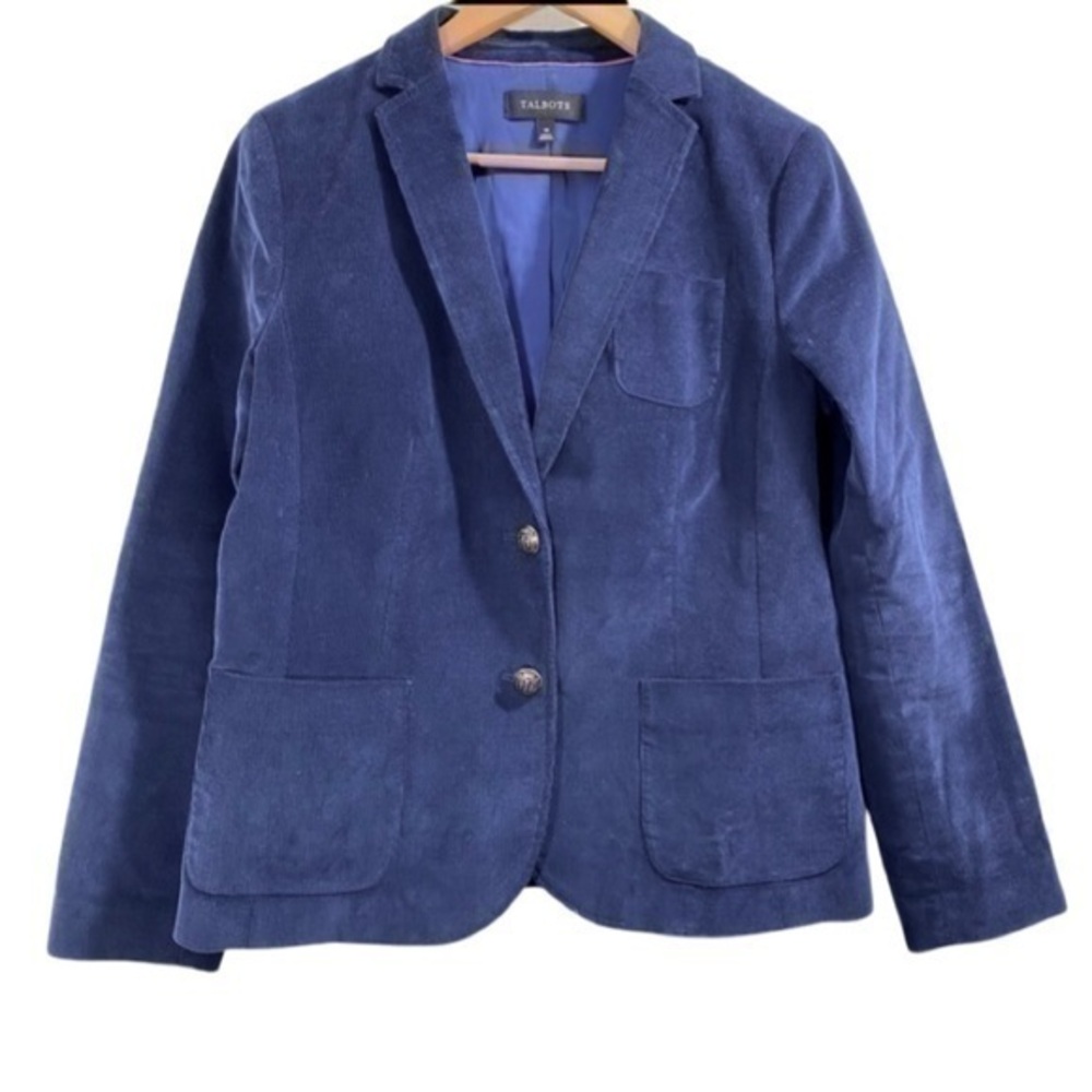 Talbots Women's Corduroy Button Front Pocket Blazer/Jacket Size 10 Navy Blue